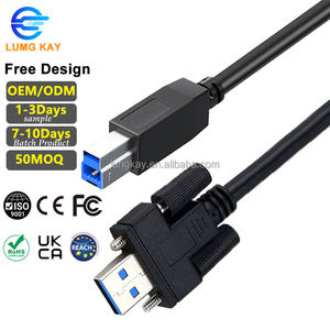 LUNG KAY Custom Length 1M 2M 3M <b>USB</b> 3.0 a <b>to</b> B Screw Lock <b>Cable</b> Panel Mount <b>USB</b> B <b>Cable</b> OEM ODM for Industrial/Office Use - Product Image 1