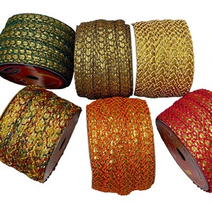 Gold and Silver Cotton Glittern Braided Embroidery Lace Trim Borders 15mm Washable for Wholesale - Product Image 1