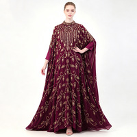 Robe de soirée islamique musulmane conservatrice à sequins brodés et perles, 2 pièces