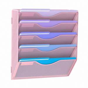 5-Tier Magazine File Holder A4 <b>Wall</b> Mounted Document Mesh Magazine Rack File Organiser Office Stationery Supplies <b>Desk</b> Organiser - Product Image 2