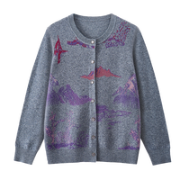 Cardigan en laine 100% tricoté sur mesure, pull jacquard à col rond pour femmes avec broderie de motifs. OEM/ODM disponible.