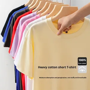 T-Shirt à manches courtes adulte en pur coton col rond pour homme parent-enfant été tendance marque ample poids lourd 260g anti-boulochage - Product Image 4