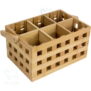 100% Natural Bamboo Utensil Holder 6 Departments <b>Tool</b> Holder With Handle Kitchen Organizer - Product Image 3