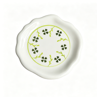 350ml 웨이브 세라믹 커피잔과 받침 세트 그린 클로버 플로럴 패턴 티컵 세트 홈 브렉퍼스트 음료용품 선물