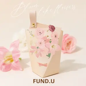 Bouquet Boîte à bonbons de mariage florale de style européen avec poignée en cuir - Product Image 6