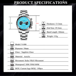 Montre Homme Personnalisée à Quartz avec Mouvement <span class=keywords><strong>VK64</strong></span>, Boîtier et Bracelet en Acier Inoxydable, Pièce Horlogère de Luxe Haut de Gamme - Product Image 2
