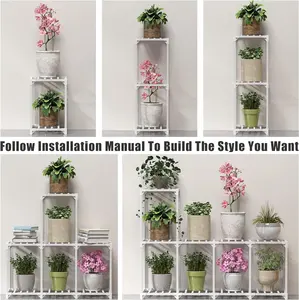 Soporte de plantas de bricolaje para interiores, estante de plantas de bambú, soporte de plantas de esquina, soporte de flores de escalera escalonada, estante de plantas de ventana, blanco