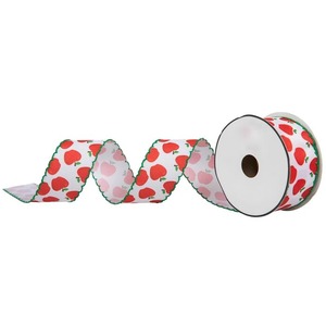 Recycled High Quality Apple Print Glitter Printed Polyester/Cotton <b>Ribbon</b> 1-1/2 Inch Wide for Gift Wedding Decorations Bags - Product Image 1