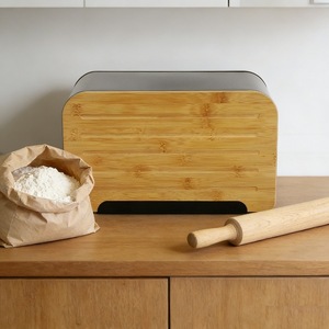 Bamboo Lid Bread Box 35X20X21Cm Airtight <b>Storage</b> <b>Kitchen</b> Use - Product Image 4