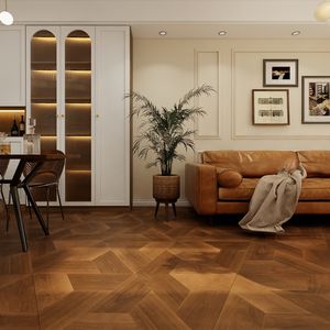 Parquet contrecollé en chêne blanc brun foncé brossé, finition rustique à chevrons, avec motif personnalisé et finition haut <span class=keywords><strong>de</strong></span> gamme - Product Image 4