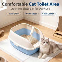 Bac à litière semi-fermé pour chat avec rebord anti-éclaboussures, toilette pour chat à dessus ouvert avec pelle à litière offerte, grand espace, bac à litière pour chat