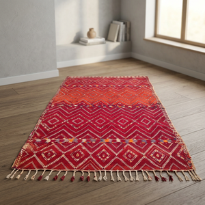Alfombra Tribal Roja Geométrica Marroquí, Rectangular, Hecha a Mano, de Lana con Nudos, Base de Yute, Decoración para Sala de Estar - Product Image 4