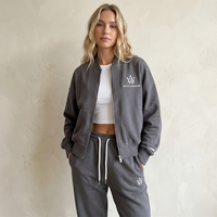 Ensemble décontracté deux pièces pour femme, printemps, respirant, polyester/coton, coupe ample, fermeture éclair, imprimé logo, vêtements de loisirs