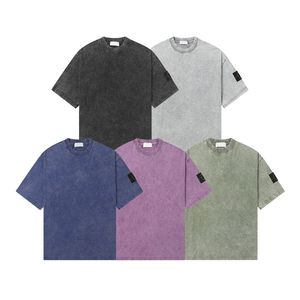 T-shirt Unisex Casual con Design a S, Collo Tondo, Manica Corta, Effetto Usurato e Lavato - Product Image 1