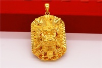 Nouveau collier pour homme en cuivre plaqué or majestueux avec pendentif double tête de dragon Guanyin Guan Gong et chaîne en bambou Pi Xiu