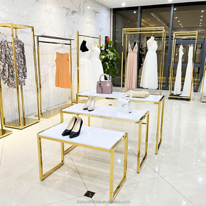 Rak <span class=keywords><strong>Display</strong></span> Meja <span class=keywords><strong>Dessert</strong></span> Warna Emas Metalik Gaya Mewah untuk Menampilkan Sepatu dan Tas di Toko - Product Image 6