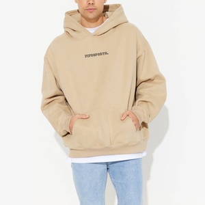 100% haute qualité coton surdimensionné pull à capuche pour hommes Beige couleur impression personnalisée broderie chaud solide motif à capuche - Product Image 1