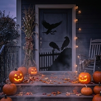 Ensemble d'ornements silhouettes d'oiseaux corbeaux noirs en métal Art Déco pour décoration murale et intérieure d'Halloween
