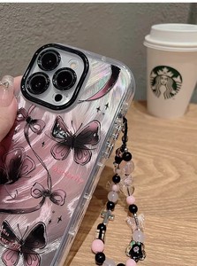 Coque pour iPhone 17, nouvelle coque de protection intégrale antichoc avec bracelet papillon rose créatif haut de gamme - Product Image 5