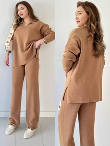 Maglione e pantaloni lavorati a collo a V di nuova moda 2025 Set di due pezzi abbigliamento da <span class=keywords><strong>donna</strong></span> Set Casual da <span class=keywords><strong>donna</strong></span> - Product Image 5