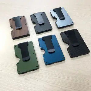 Erkekler için Minimalist metal cüzdan-ince alüminyum Metal para kıskacı cüzdan karbon fiber kart tutucu RFID engelleme nakit klip