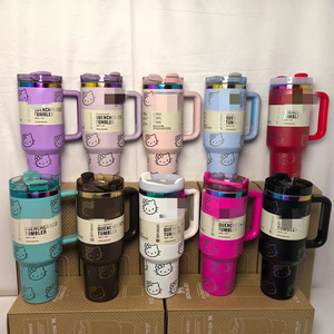 Mug à café isotherme sous vide en acier inoxydable à double paroi de 40 oz, grande capacité, avec paille, motif dessin animé mignon - Product Image 1