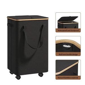 Cesto di biancheria di bambù di grande capacità con ruote pieghevole cesto per vestiti e giocattoli facile da spostare e riporre - Product Image 4