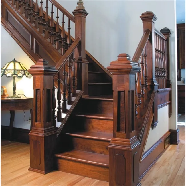 Garde-corps d'escalier droit en bois massif, nouveau style classique français