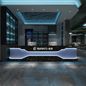 Bancone da Bar Bifacciale Personalizzato, Bancone Cassa Trasparente, Banco Reception Angolare di Design per Club di Biliardo e Snooker - Product Image 1