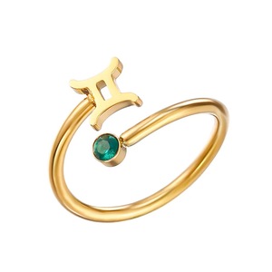 Moda minimalista 12 <span class=keywords><strong>horóscopo</strong></span> signo del zodiaco anillos de acero inoxidable 18K chapado en oro anillo de circón anillo de apertura ajustable para mujeres - Product Image 6