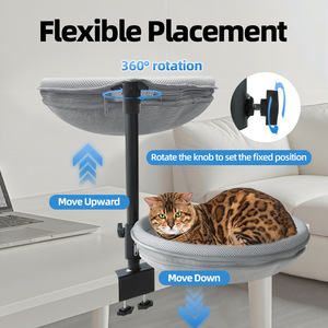 Lit de bureau pour chat, <span class=keywords><strong>hamac</strong></span> double couche, <span class=keywords><strong>support</strong></span> pivotant réglable en hauteur, petite perche-nid pour chaton, étagère amovible et lavable - Product Image 4