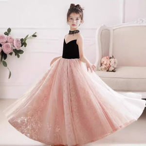 S2130R Nuevo Vestido de Niña de las Flores Negro con Hombro Descubierto, de Malla Brillante y Elegante - Product Image 4