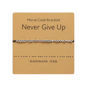 Bracelet de Couple en perles argentées, carte extension lune, corde noire tressée, Code Morse, breloque - Product Image 1