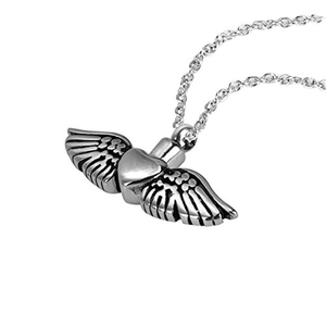 Collier Urne Commémorative Vintage Ailes d'Ange Chrétien en Acier Inoxydable Plaqué Argent, Pendentif Cœur Ailes pour Cendres de Crémation, Souvenir - Product Image 4