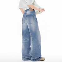 Pantalon large décontracté style rétro américain - Jean droit bleu effet moustaches de chat 3D pour hommes et femmes