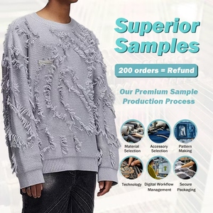 Suéter de cuello redondo Jacquard con flecos de otoño e invierno americano con logotipo personalizado suéter de punto suelto de estilo perezoso para hombres - Product Image 2