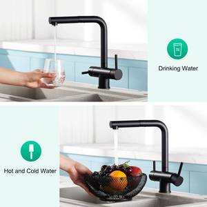 Pull Out 304 Stainless Steel Sink Faucet <b>Brushed</b> Finish 3 Way Water Filter Mixer Double Handle Kitchen Tap - Product Image 5
