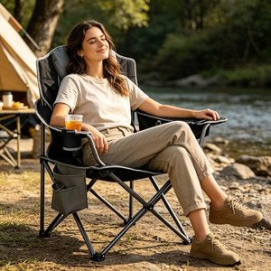 Chaise de pêche portable pour l'extérieur et les voyages avec accoudoirs rembourrés, sac de rangement, porte-gobelet, chaise pliante pour le camping, la plage et la pêche à la ligne - Product Image 2