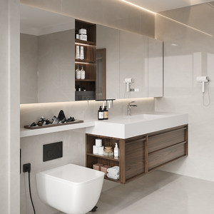 Modern Minimalist Floor Standing Solid Wood Bathroom Cabinet Combo Toilet Extended Vanity Sintered Stone Wash Basin - Product Image 4