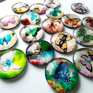 Autocollant de réfrigérateur vintage papillon, aimant rond tridimensionnel en verre pour tableau blanc, autocollant de réfrigérateur - Product Image 3