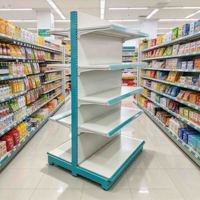 Rak Display Gondola Supermarket Logam Dua Sisi Ringan Kustom Grosir untuk Toko Kelontong