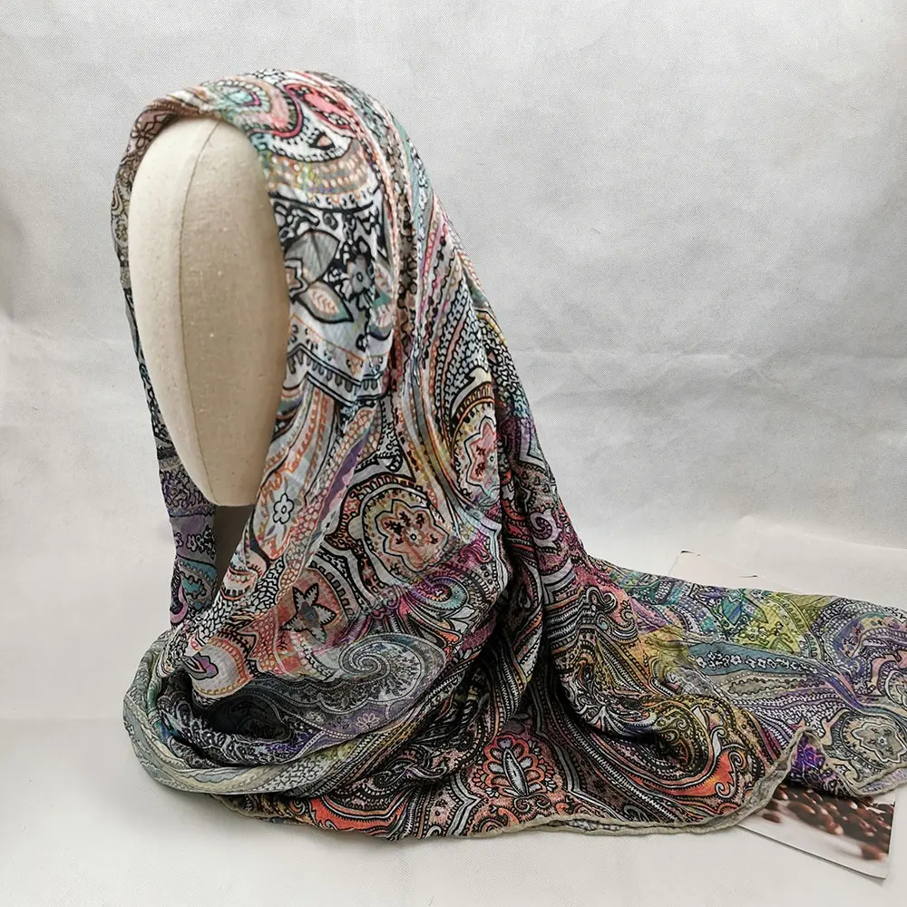 2022 מכירה לוהטת אופנה קשיו פרח דפוס מודפס כיסוי ראש צעיפים מוסלמי חיג 'אב עבור נשים