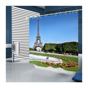 Cortina de Ducha de Poliéster con Estampado 3D de Hojas de Otoño de la Torre Eiffel, con Anillas, Diseño Clásico de Estilo Europeo para Baño - Product Image 2