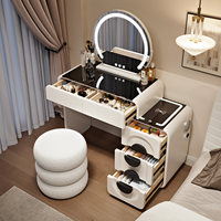 Table de maquillage extensible de grande capacité au design moderne avec miroir LED, armoire de rangement en bois massif pour hôtel et appartement