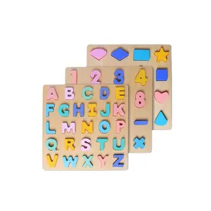 나무 사각형 모양 두꺼운 알파벳 퍼즐 장난감 학습 교육 장난감