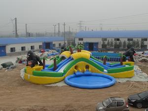 Parque Acuático Móvil Combinado, Parques Acuáticos <span class=keywords><strong>de</strong></span> la Selva, Tobogán Acuático Inflable con Piscina Redonda para Alquiler Comercial al Aire Libre - Product Image 4