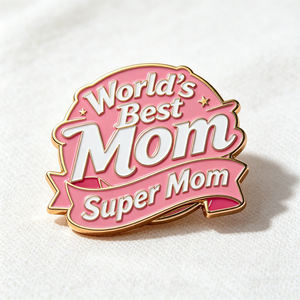 Épinglette personnalisée en alliage de zinc plaqué or, émail souple, design moderne et traditionnel, 'Meilleure maman <span class=keywords><strong>du</strong></span> <span class=keywords><strong>monde</strong></span>' 'Super maman', cadeau Fête des Mères - Product Image 1