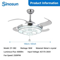 Ventilateur de plafond LED de luxe moderne avec télécommande, moteur DC 42 pouces, faible bruit, décoration intérieure en cristal, produit OEM/ODM le plus vendu