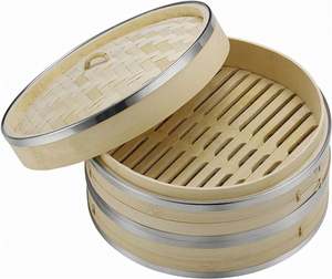 餃子用<span class=keywords><strong>DIY</strong></span>蒸し器 ステンレス製 円形竹製蒸し籠 12インチ（30cm）型付き 15cm 天然竹製蒸し器 - Product Image 2