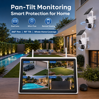 Nouveau kit de caméras de sécurité domestique WiFi PTZ alimenté par énergie solaire avec écran LCD 10,1'', NVR 8 canaux, capteur CMOS 4MP, audio bidirectionnel et vision nocturne